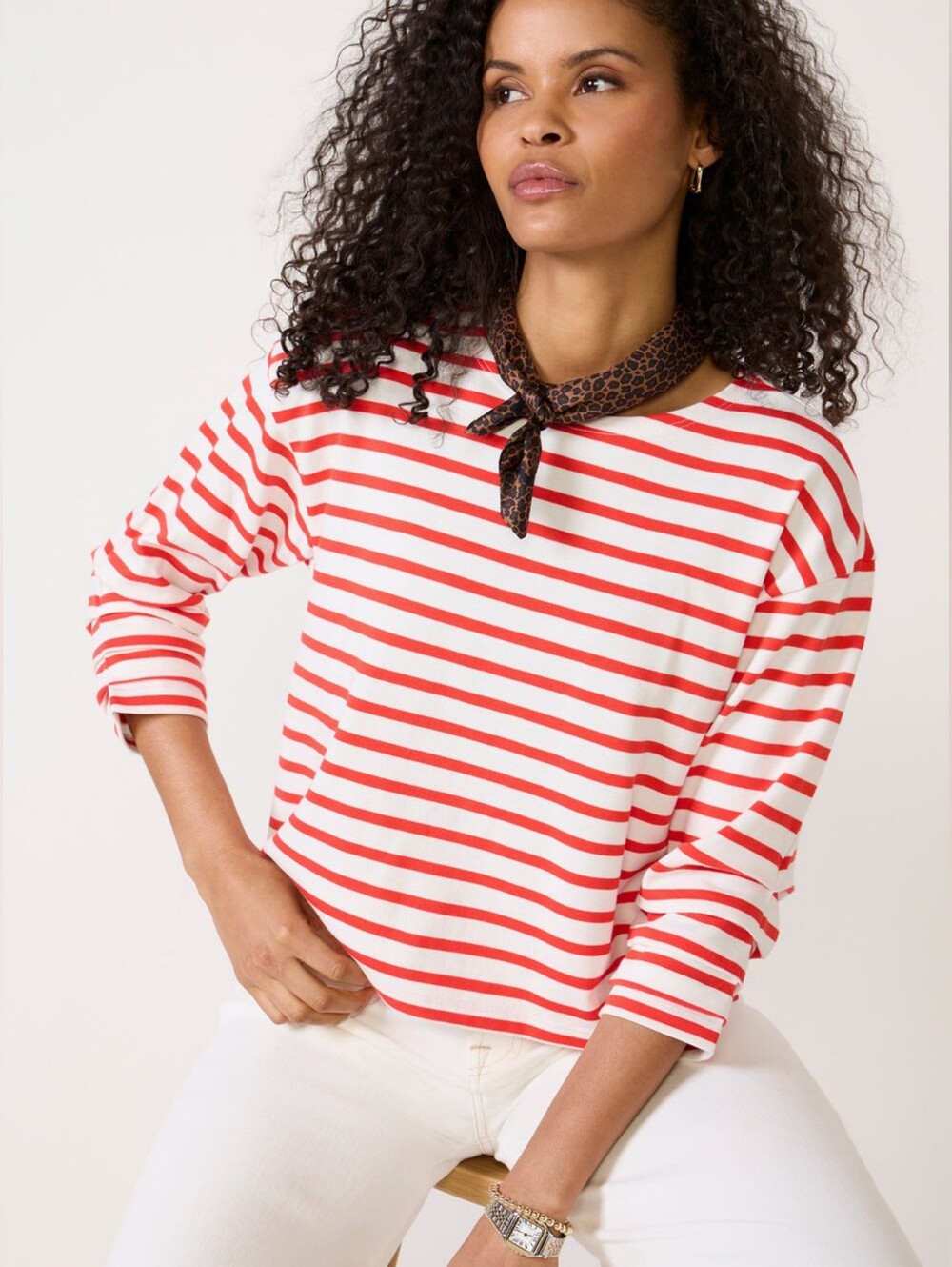 EVEREVE Bailey Red White Stripe Pima Cotton Long Sleeve Top S